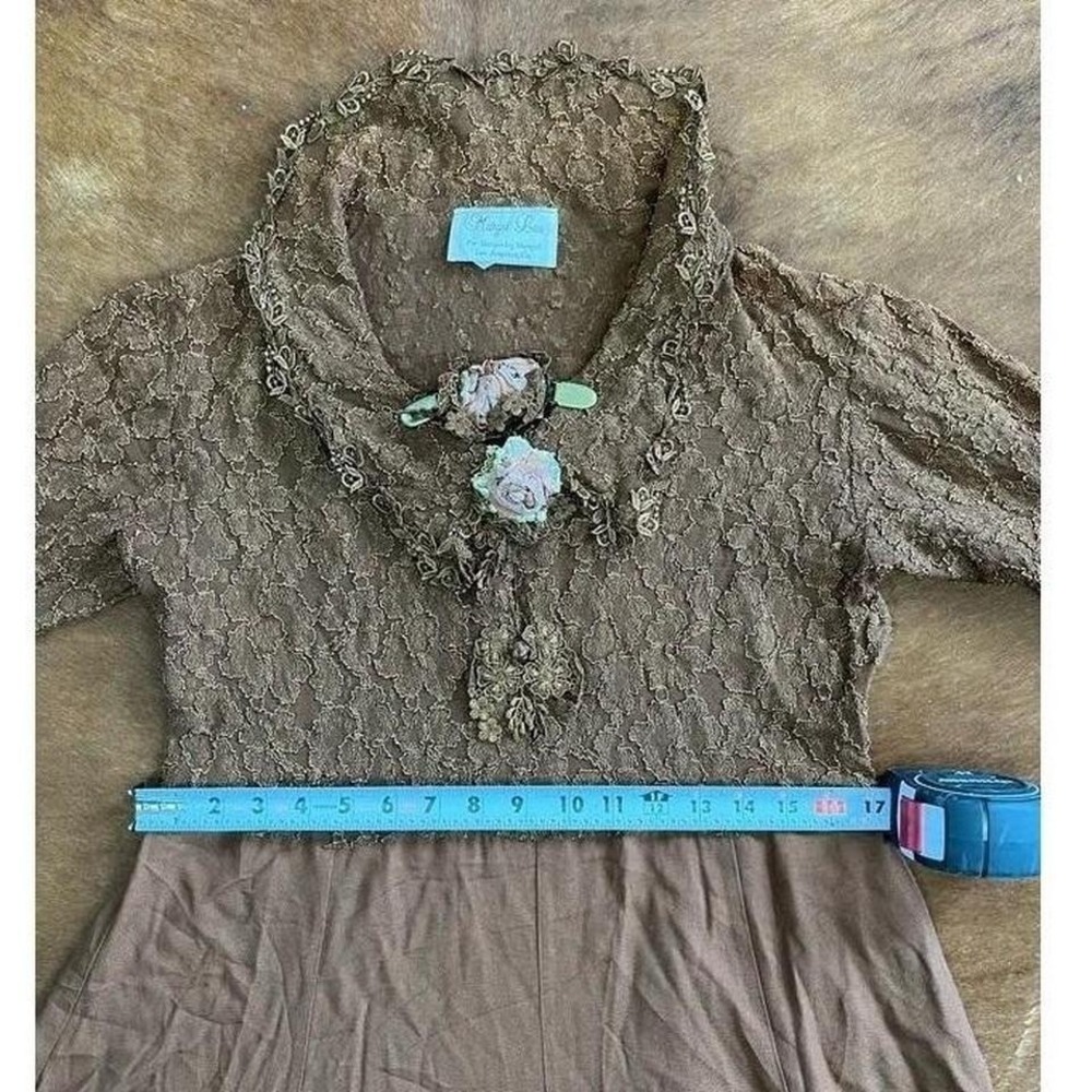 Vintage antique Margot Lea Earth Tone Lace Maxi Dress Cottagecore Brown Boho O/S - Picture 4 of 8